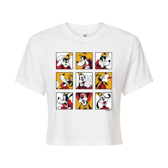 Mickey & Friends - Goofy Grid - Juniors Cropped Cotton Blend T-Shirt