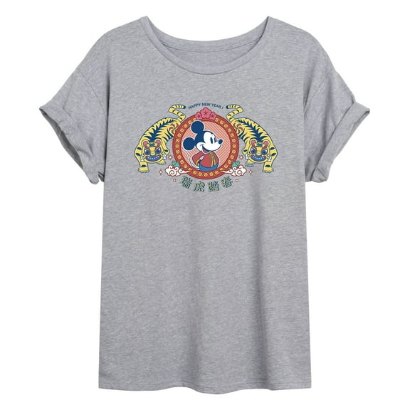 Mickey & Friends - Happy New Year Tiger Badge - Women's Oversized T-Shirt