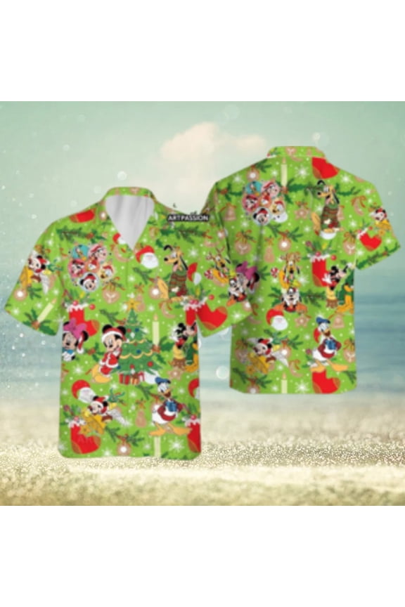 Mickey Friends Hawaiian Christmas Santa Claus Green Disney Hawaii Shirt