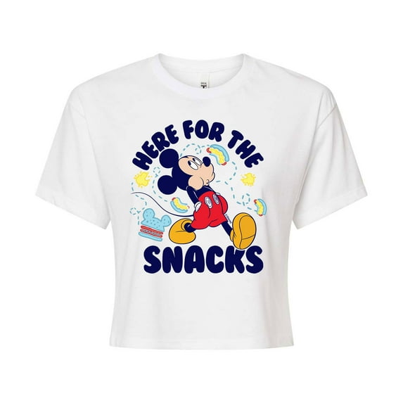 Mickey & Friends - Here For The Snacks - Juniors Cropped Cotton Blend T-Shirt