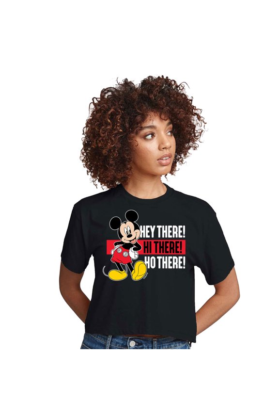 Mickey & Friends - Hey There! Hi There! - Juniors Cropped Cotton Blend T-Shirt
