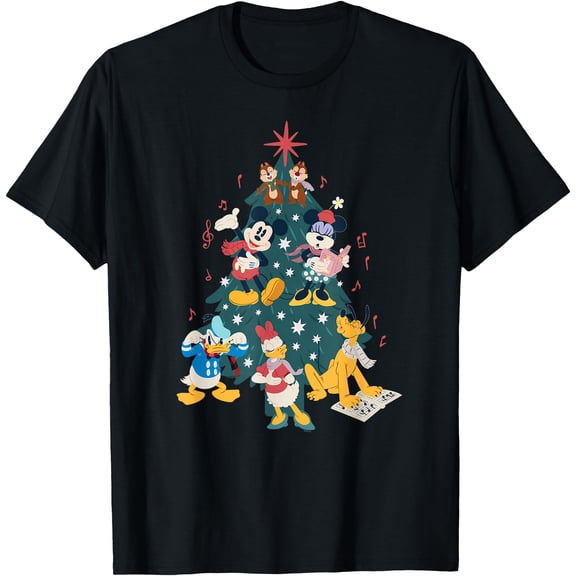 Mickey & Friends Holiday Retro Christmas Tree Carols DTG Print Unisex T-Shirt
