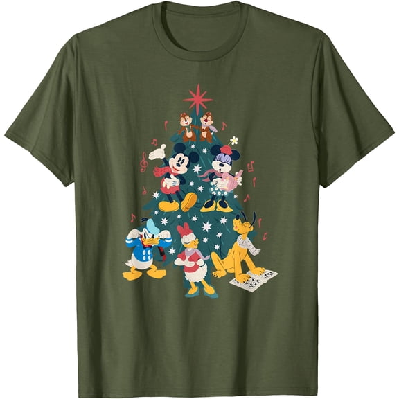 Mickey & Friends Holiday Retro Christmas Tree Carols DTG Print Unisex T-Shirt