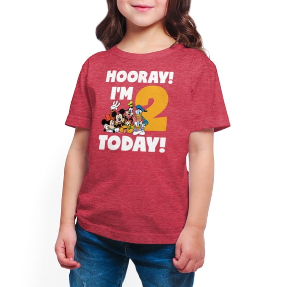 Mickey & Friends - Hooray I'm 2 Today - Toddler And Youth Short Sleeve Graphic T-Shirt
