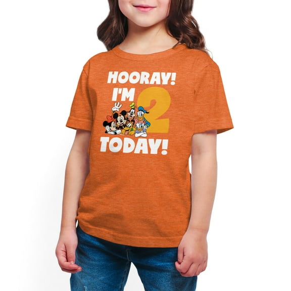 Mickey & Friends - Hooray I'm 2 Today - Toddler And Youth Short Sleeve Graphic T-Shirt