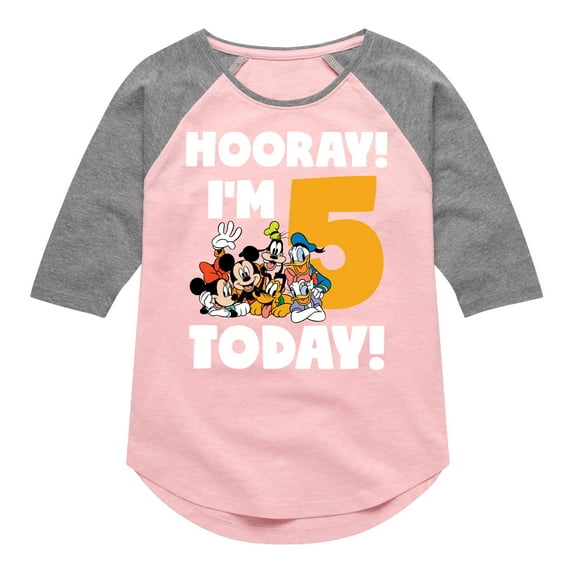 Mickey & Friends - Hooray I'm 5 Today - Toddler And Youth Girls Raglan Graphic T-Shirt