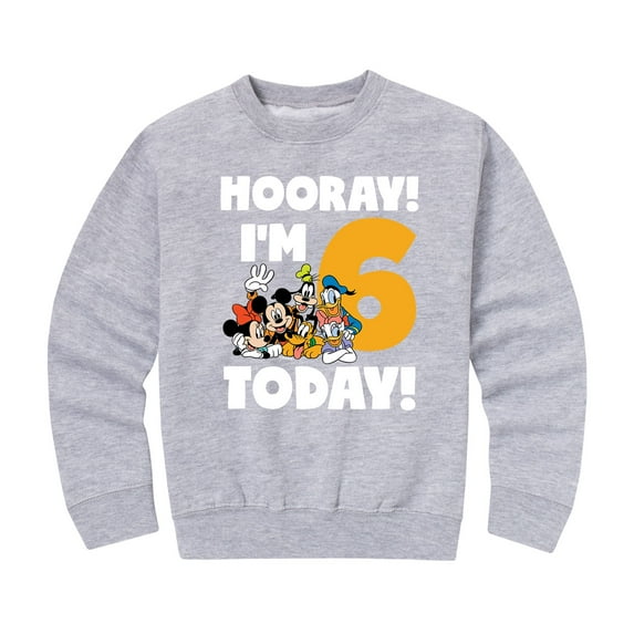 Mickey & Friends - Hooray I'm 6 Today - Toddler And Youth Crewneck Fleece Sweatshirt