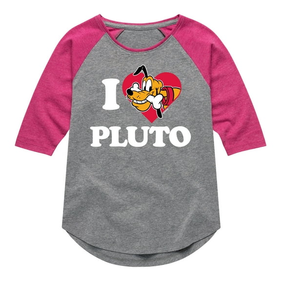 Mickey & Friends - I Love Pluto - Toddler And Youth Girls Raglan Graphic T-Shirt