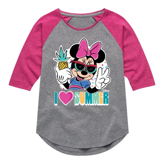 Mickey & Friends - I Love Summer - Toddler And Youth Girls Raglan Graphic T-Shirt