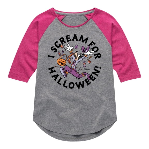 Mickey & Friends - I Scream For Halloween - Toddler And Youth Girls Raglan Graphic T-Shirt
