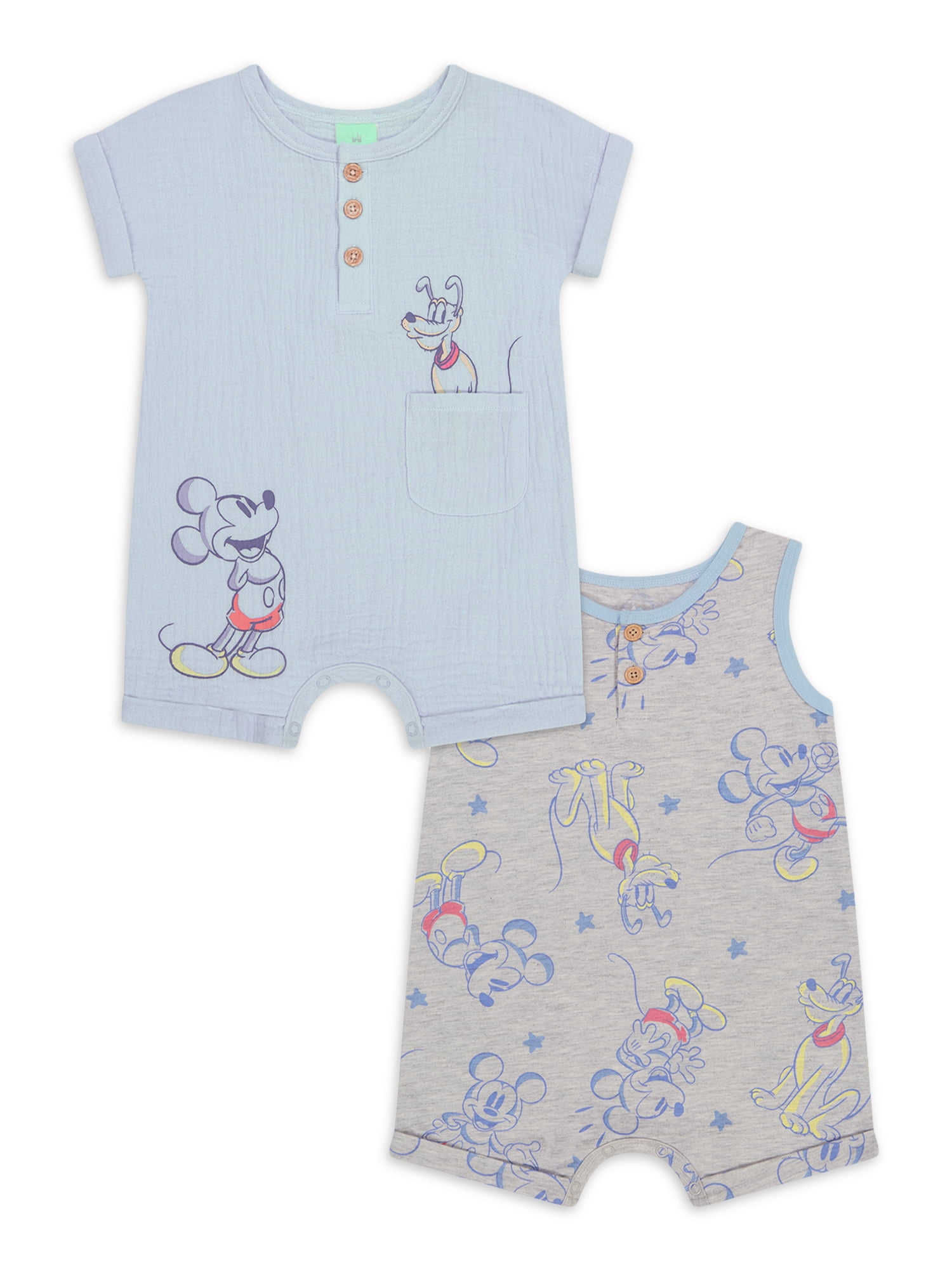 Mickey & Friends Infant Boys Short Sleeve and Sleeveless Rompers Set, 2-Piece, Sizes 0/3M-24M