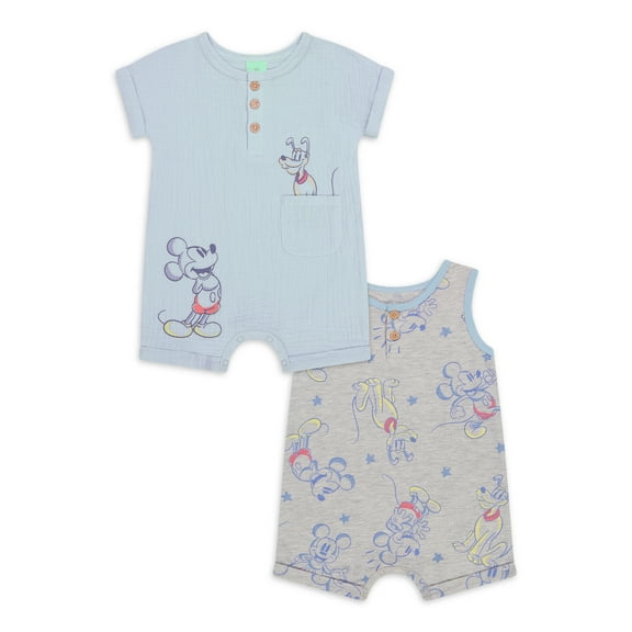 Mickey & Friends Infant Boys Short Sleeve and Sleeveless Rompers Set, 2-Piece, Sizes 0/3M-24M