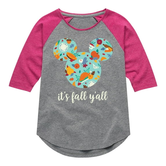 Mickey & Friends - Its Fall Yall - Toddler and Youth Girls Raglan Graphic T-Shirt
