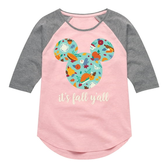 Mickey & Friends - Its Fall Yall - Toddler and Youth Girls Raglan Graphic T-Shirt