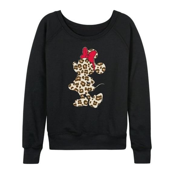 Mickey & Friends - Leopard Print Minnie - Women's Lightweight French Terry Long Sleeve Shirt