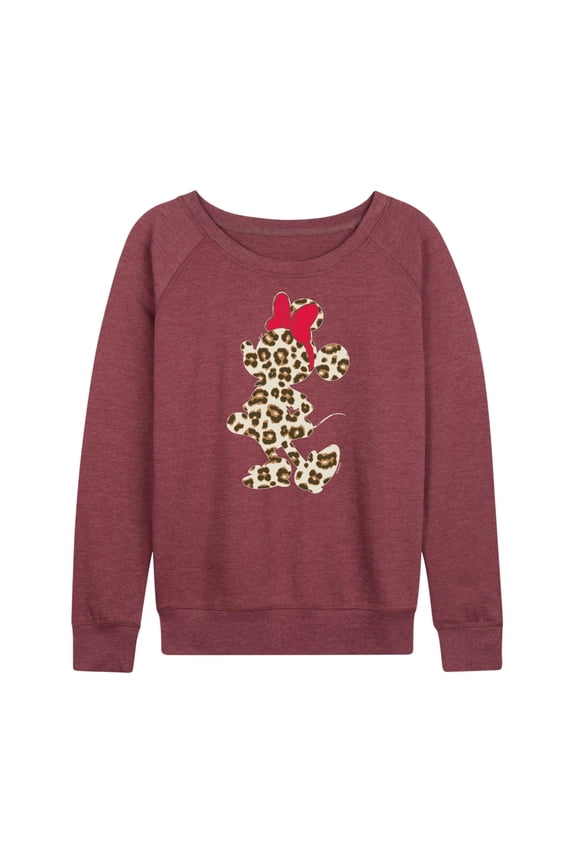 Mickey & Friends - Leopard Print Minnie - Women's Lightweight French Terry Long Sleeve Shirt