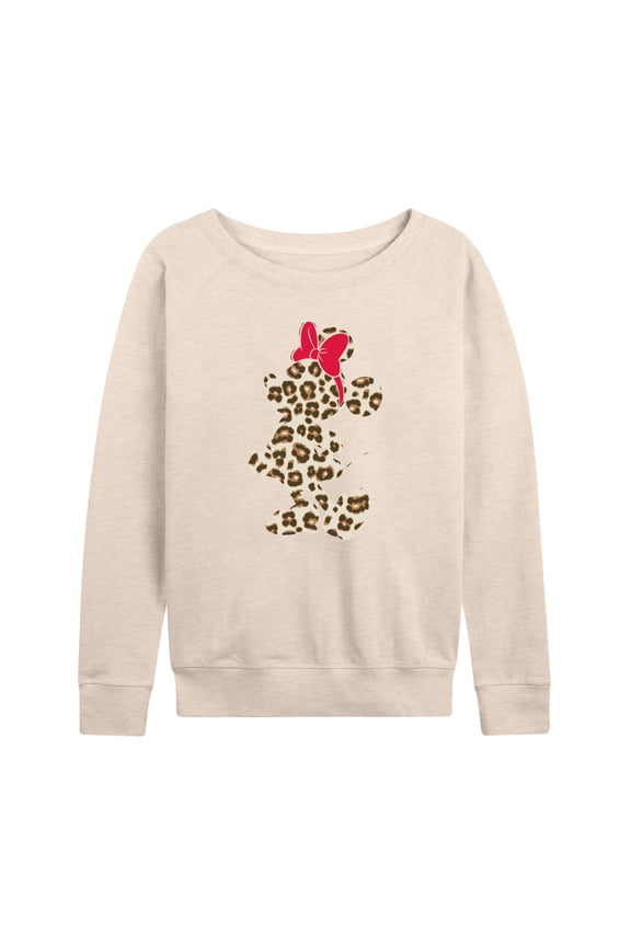 Mickey & Friends - Leopard Print Minnie - Women's Lightweight French Terry Long Sleeve Shirt