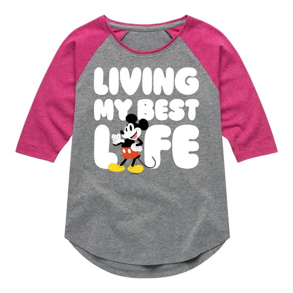 Mickey & Friends - Living My Best Life - Toddler And Youth Girls Raglan Graphic T-Shirt