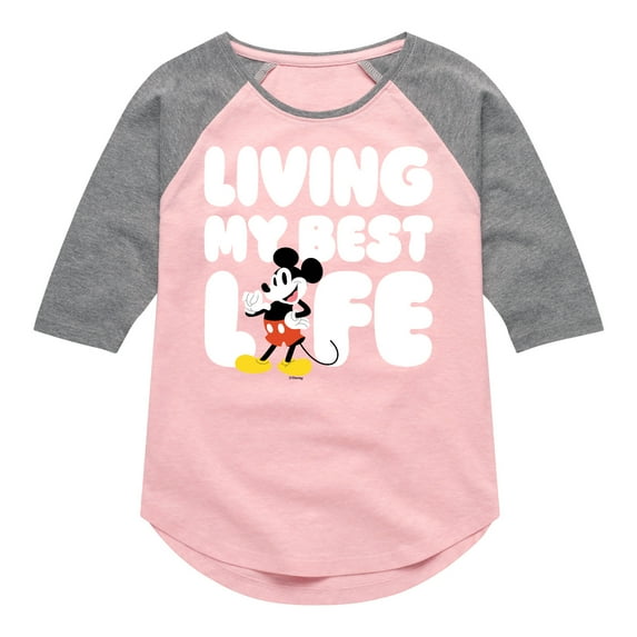 Mickey & Friends - Living My Best Life - Toddler And Youth Girls Raglan Graphic T-Shirt