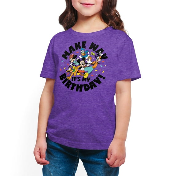 Mickey & Friends - Make Way It's My Birthday - Toddler And Youth Girls Short Sleeve Graphic T-Shirt