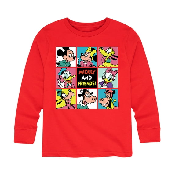 Mickey & Friends - Mickey And Friends Grid - Toddler And Youth Long Sleeve Graphic T-Shirt