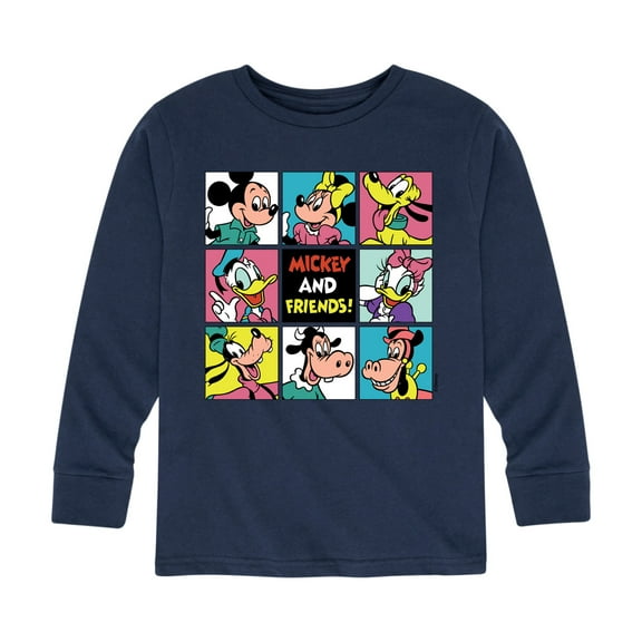 Mickey & Friends - Mickey And Friends Grid - Toddler And Youth Long Sleeve Graphic T-Shirt