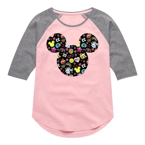 Mickey & Friends - Mickey And Minnie Doodles - Toddler And Youth Girls Raglan Graphic T-Shirt