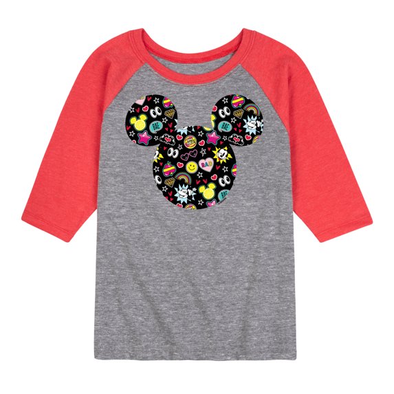 Mickey & Friends - Mickey And Minnie Doodles - Toddler And Youth Raglan Graphic T-Shirt