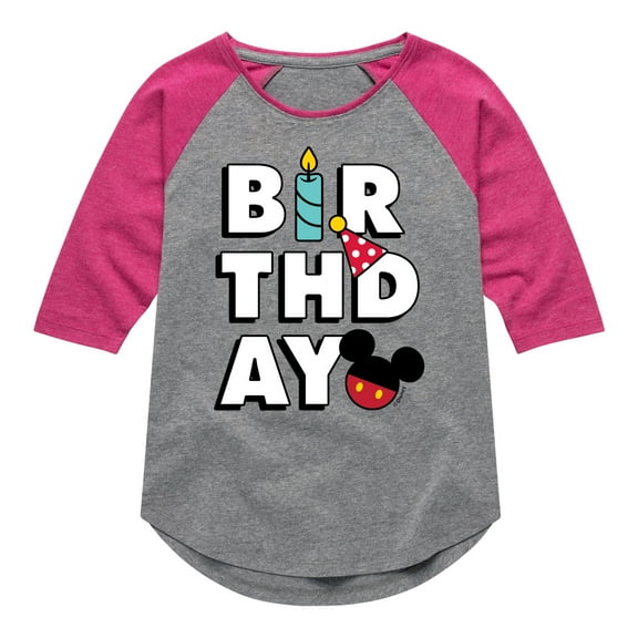 Mickey & Friends - Mickey Birthday Icons - Toddler And Youth Girls Raglan Graphic T-Shirt