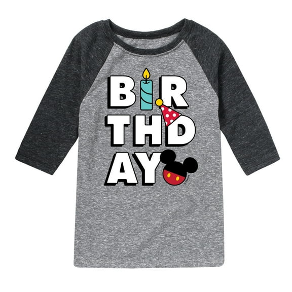 Mickey & Friends - Mickey Birthday Icons - Toddler And Youth Girls Raglan Graphic T-Shirt