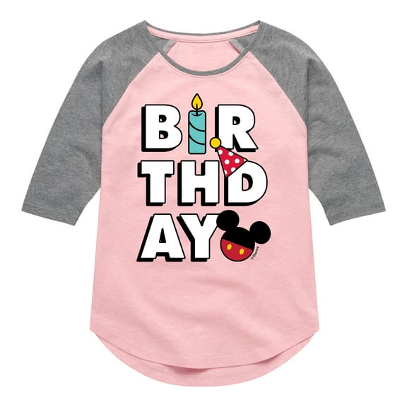 Mickey & Friends - Mickey Birthday Icons - Toddler And Youth Girls Raglan Graphic T-Shirt