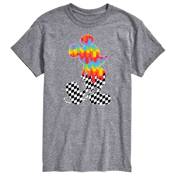 Mickey & Friends - Mickey Checkered and Rainbow Silhouette - Men's Short Sleeve Graphic T-Shirt