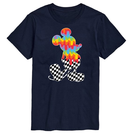 Mickey & Friends - Mickey Checkered and Rainbow Silhouette - Men's Short Sleeve Graphic T-Shirt