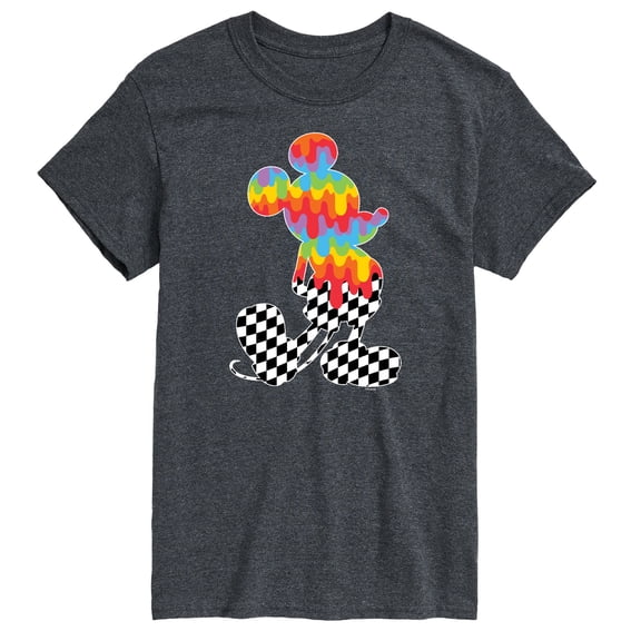Mickey & Friends - Mickey Checkered and Rainbow Silhouette - Men's Short Sleeve Graphic T-Shirt
