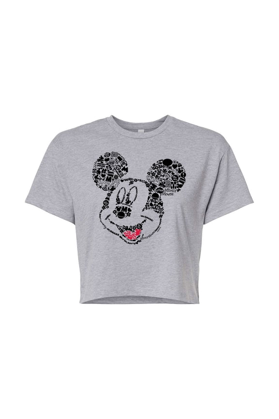 Mickey & Friends - Mickey Face Art - Juniors Cropped Cotton Blend T-Shirt