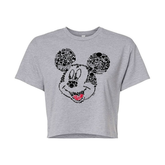 Mickey & Friends - Mickey Face Art - Juniors Cropped Cotton Blend T-Shirt