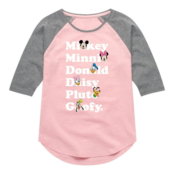Mickey & Friends - Mickey Friends Character List - Toddler And Youth Girls Raglan Graphic T-Shirt