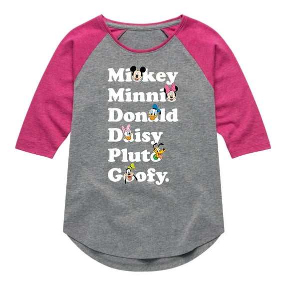 Mickey & Friends - Mickey Friends Character List - Toddler And Youth Girls Raglan Graphic T-Shirt