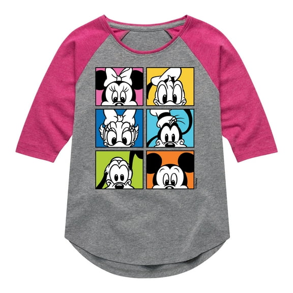 Mickey & Friends - Mickey Friends Grid - Toddler And Youth Girls Raglan Graphic T-Shirt