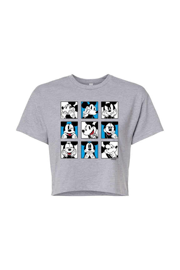 Mickey & Friends - Mickey Grid - Juniors Cropped Cotton Blend T-Shirt