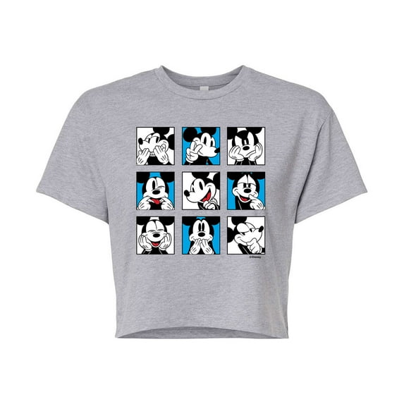 Mickey & Friends - Mickey Grid - Juniors Cropped Cotton Blend T-Shirt