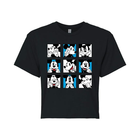Mickey & Friends - Mickey Grid - Juniors Cropped Cotton Blend T-Shirt