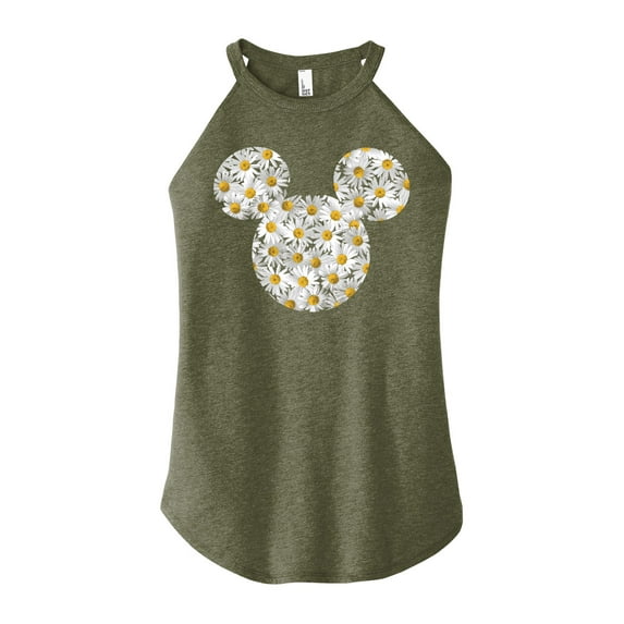 Mickey & Friends - Mickey Head Daisies - Juniors Cropped Cotton Blend T-Shirt