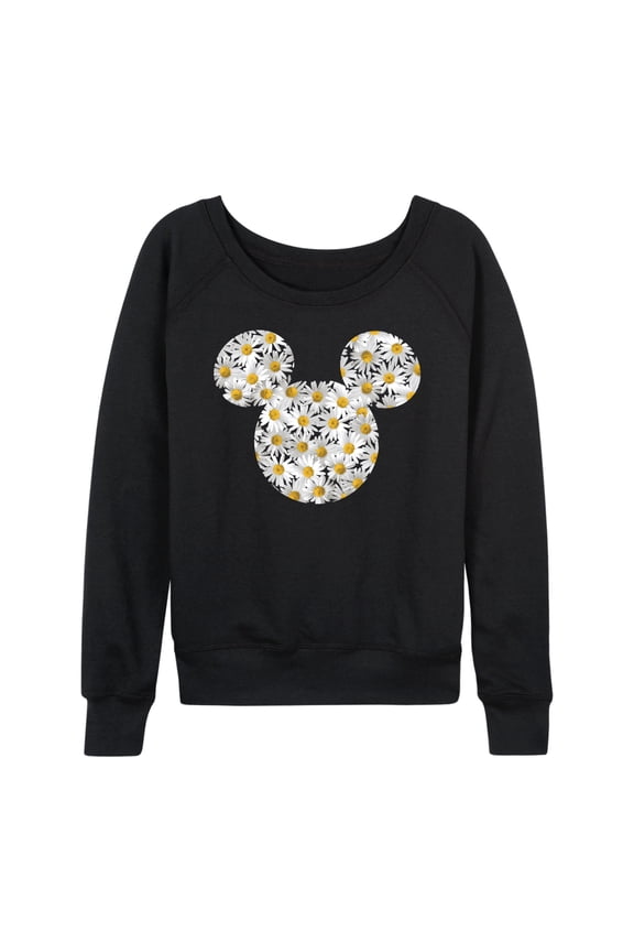 Mickey & Friends - Mickey Head Daisies - Women's Lightweight French Terry Long Sleeve Shirt