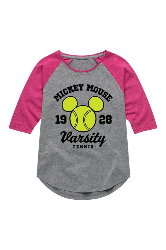 Mickey & Friends - Mickey Head Varsity Tennis - Toddler And Youth Girls Raglan Graphic T-Shirt