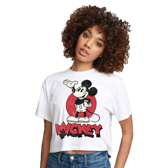 Mickey & Friends - Mickey Heritage - Juniors Cropped Cotton Blend T-Shirt