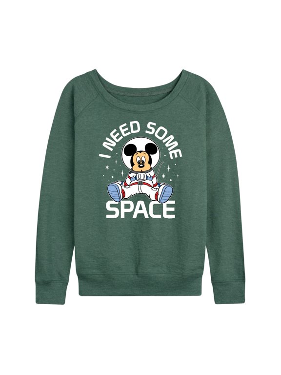 - Mickey I Need Some Space Women's Lightweight French Terry Wide Neck Long Sleeve Graphic Shirt