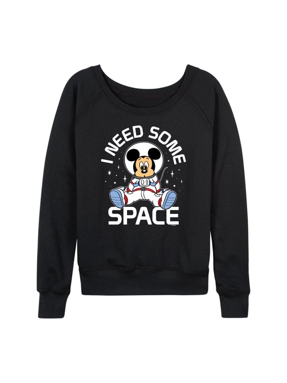 - Mickey I Need Some Space Women's Lightweight French Terry Wide Neck Long Sleeve Graphic Shirt