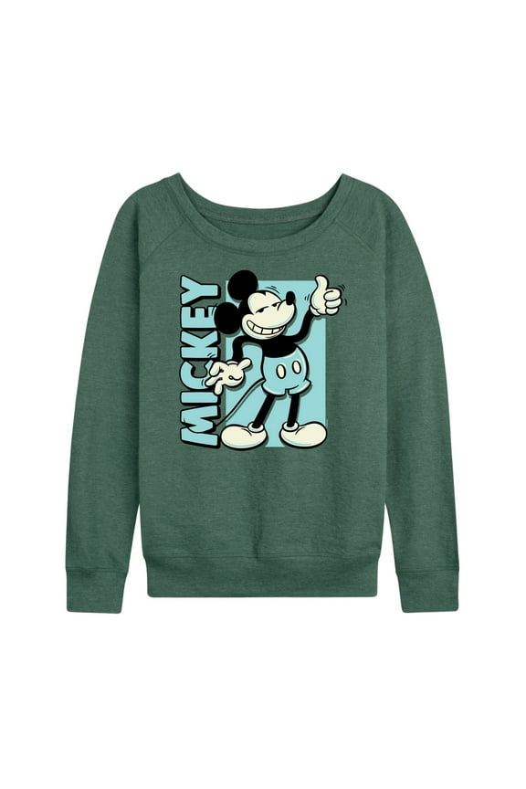 Mickey & Friends - Mickey Light Blue Vintage - Women's Lightweight French Terry Long Sleeve Shirt