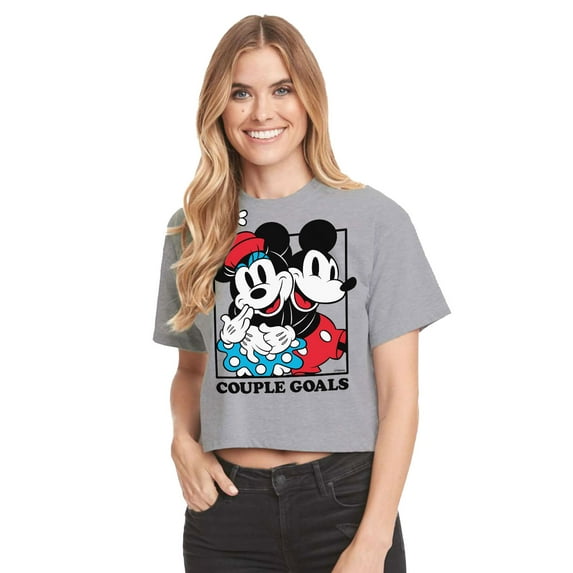 Mickey & Friends - Mickey Minnie Couple Goals - Juniors Cropped Cotton Blend T-Shirt